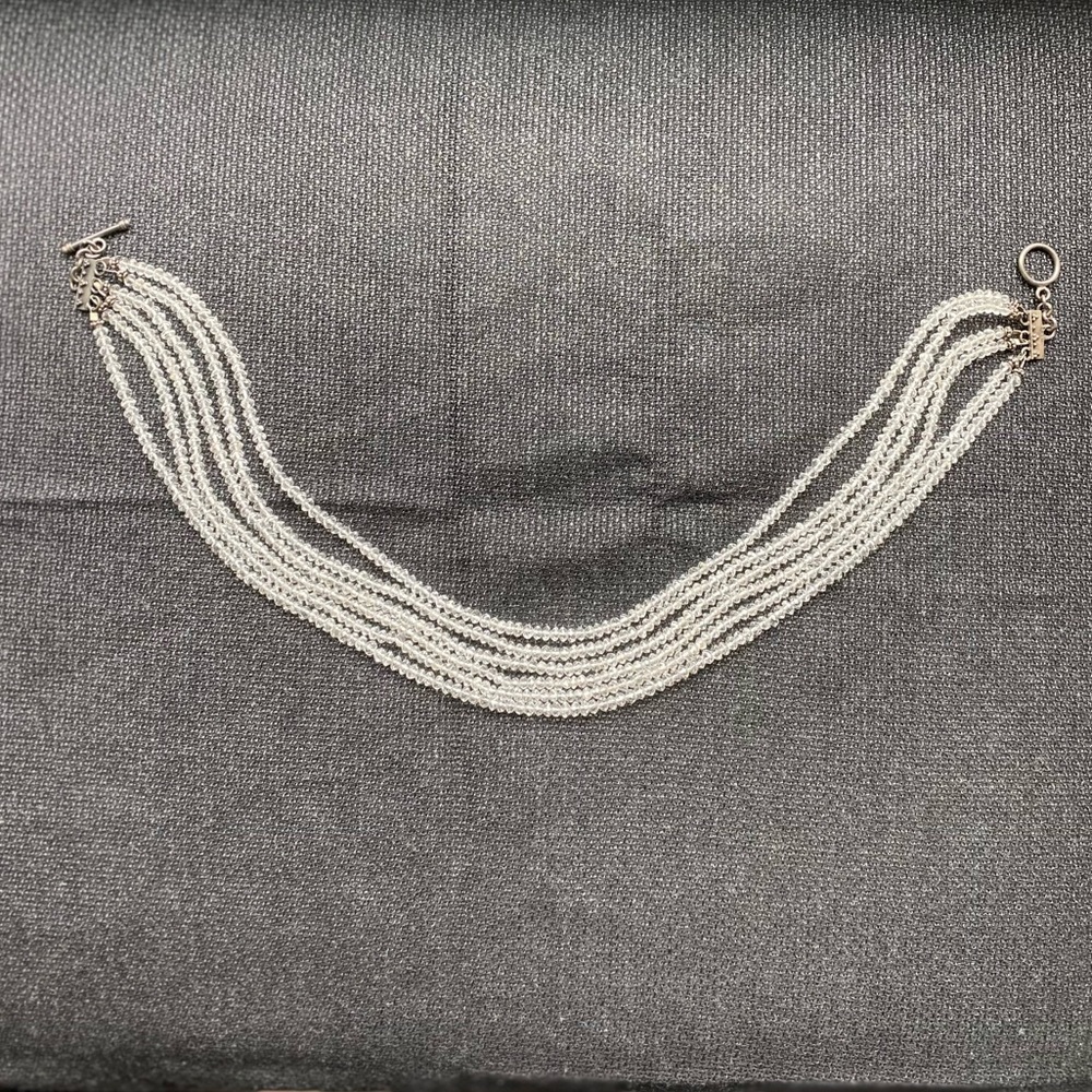 Crystal 6 strand necklace with sterling silver toggle closure